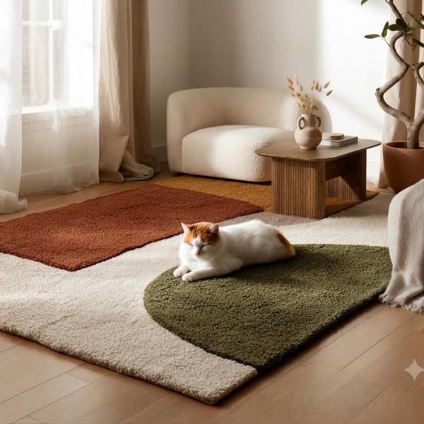 Modern Abstract Color Block Shag Area Rug