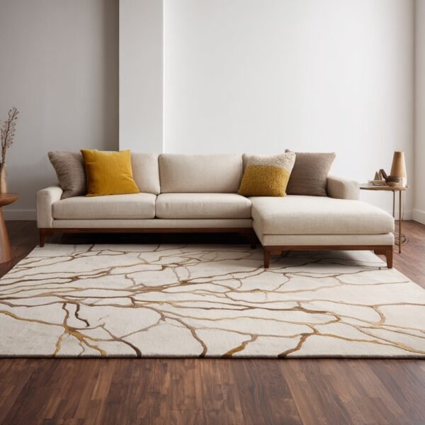 Modern Abstract Cream & Gold Area Rug