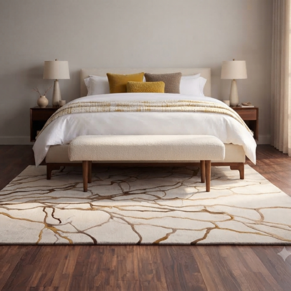 Modern Abstract Cream & Gold Area Rug