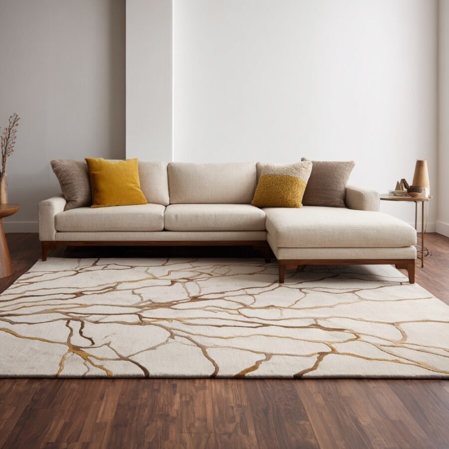Modern Abstract Cream & Gold Area Rug
