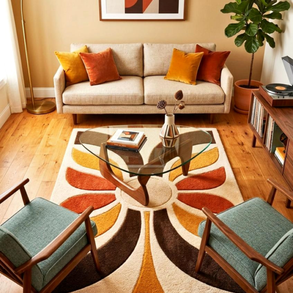 Modern Retro Floral Geometric Area Rug
