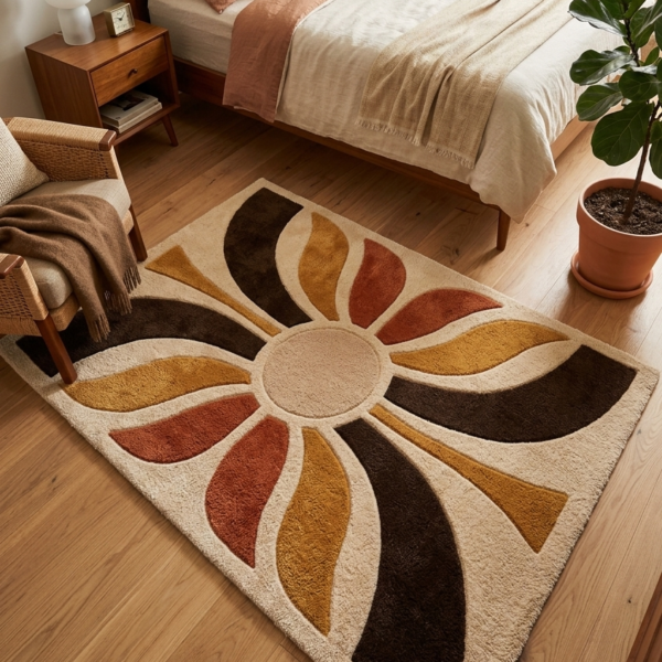 Modern Retro Floral Geometric Area Rug