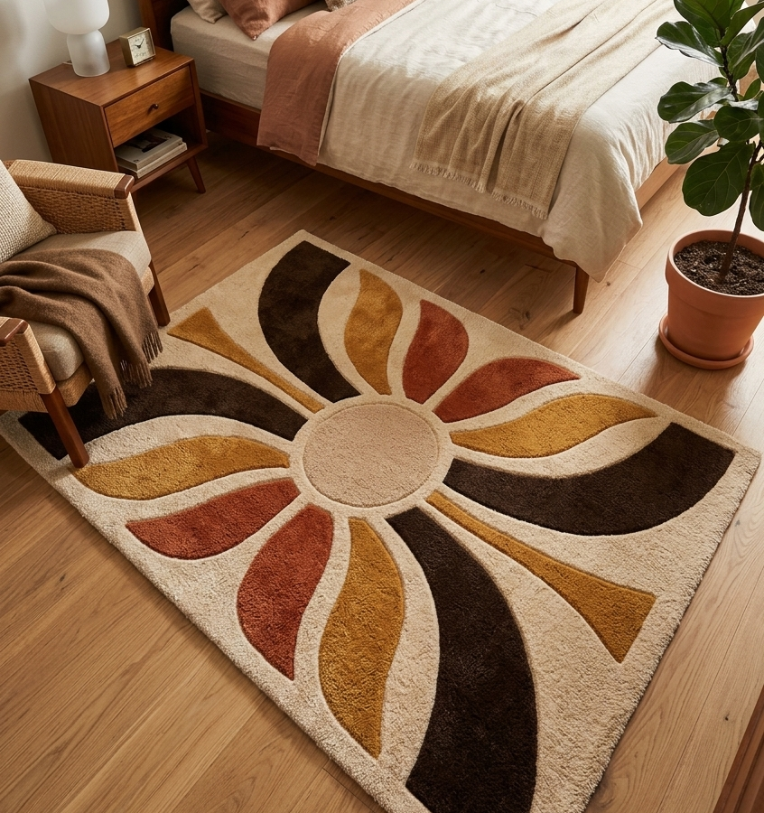 Modern Retro Floral Geometric Area Rug