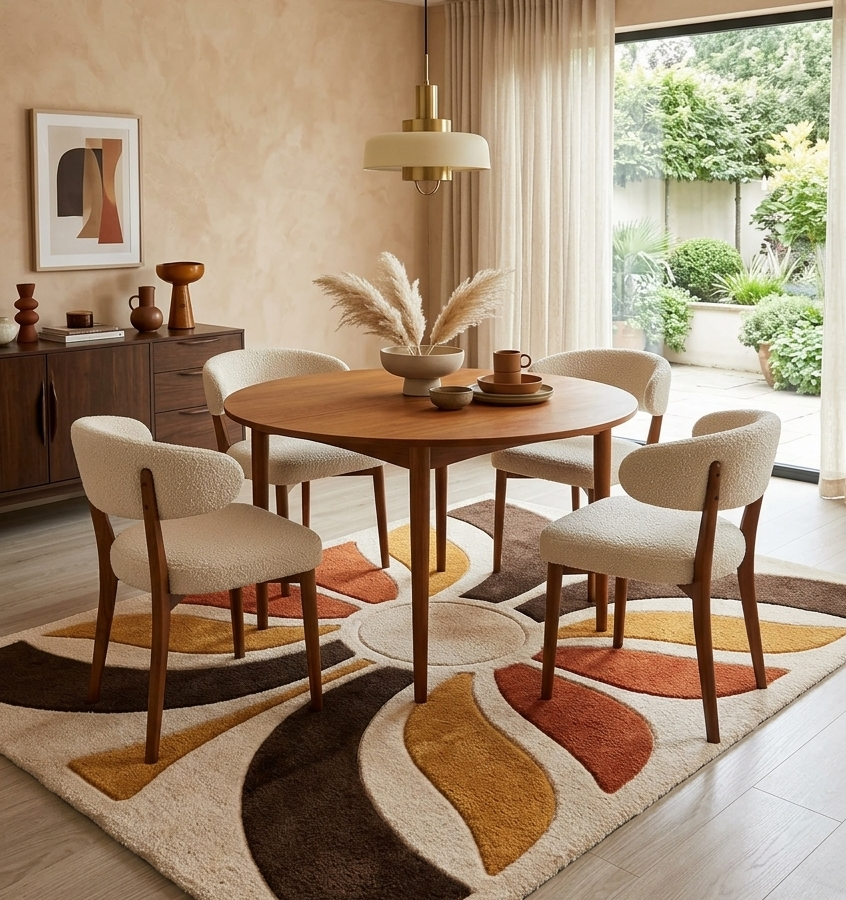 Modern Retro Floral Geometric Area Rug