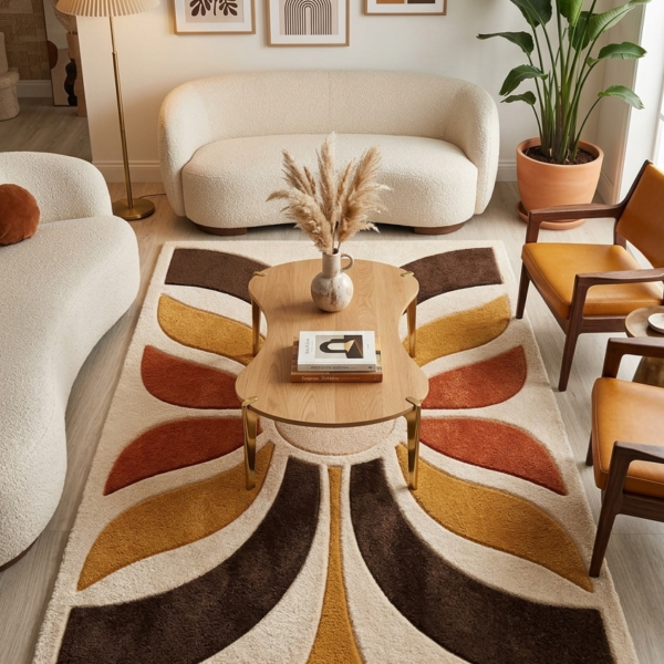 Modern Retro Floral Geometric Area Rug