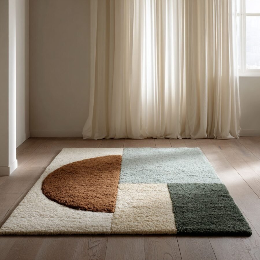 Netyex Abstract Geometric Area Rug – Modern Cream, Brown