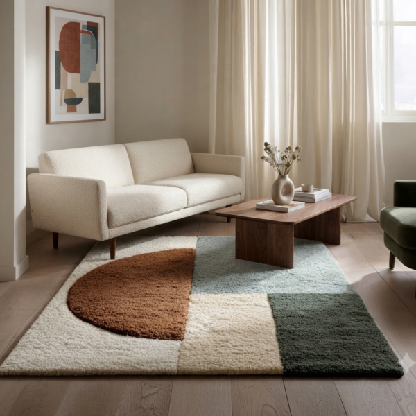 Netyex Abstract Geometric Area Rug – Modern Cream, Brown