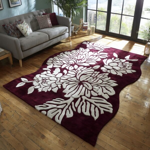 Netyex Luxury Burgundy Floral Area Rug