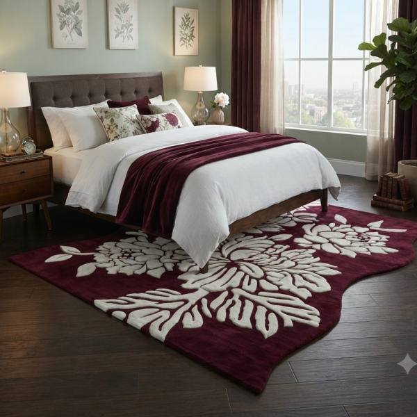 Netyex Luxury Burgundy Floral Area Rug