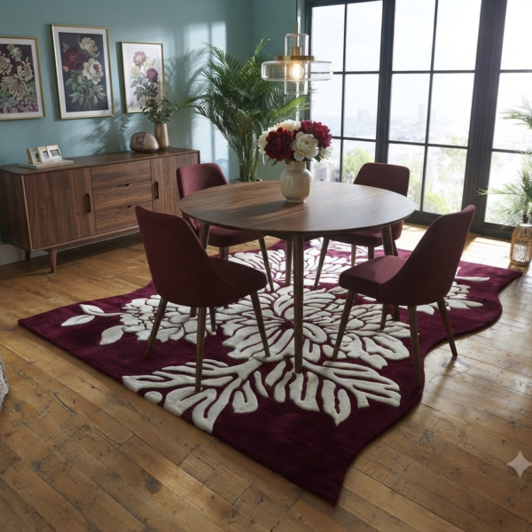 Netyex Luxury Burgundy Floral Area Rug