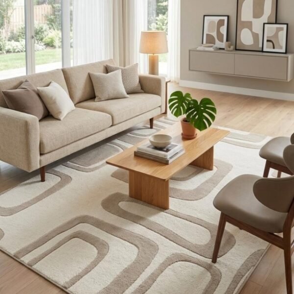 Abstract Geometric Beige Area Rug