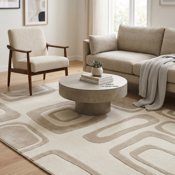 Abstract Geometric Beige Area Rug