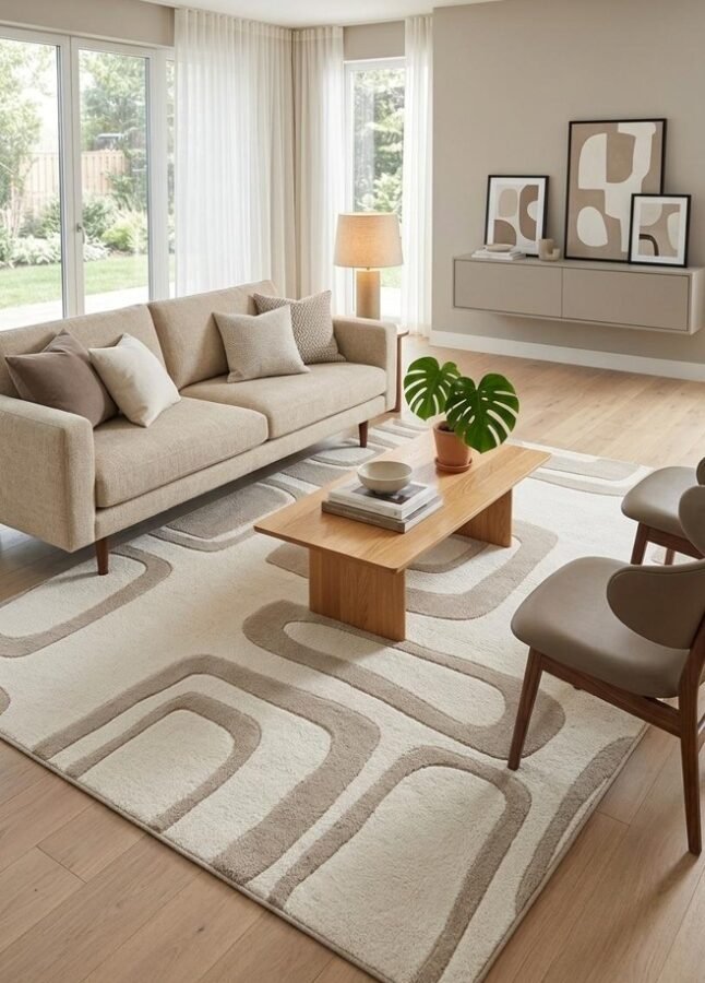Abstract Geometric Beige Area Rug