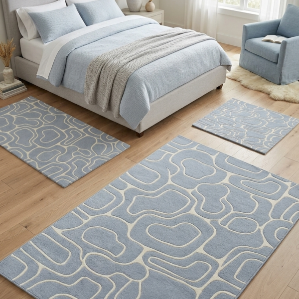 Abstract Organic Lines Blue & Ivory Area Rug