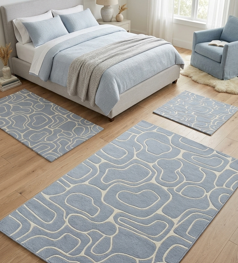 Abstract Organic Lines Blue & Ivory Area Rug