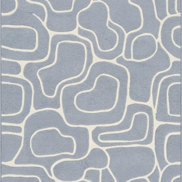 Abstract Organic Lines Blue & Ivory Area Rug