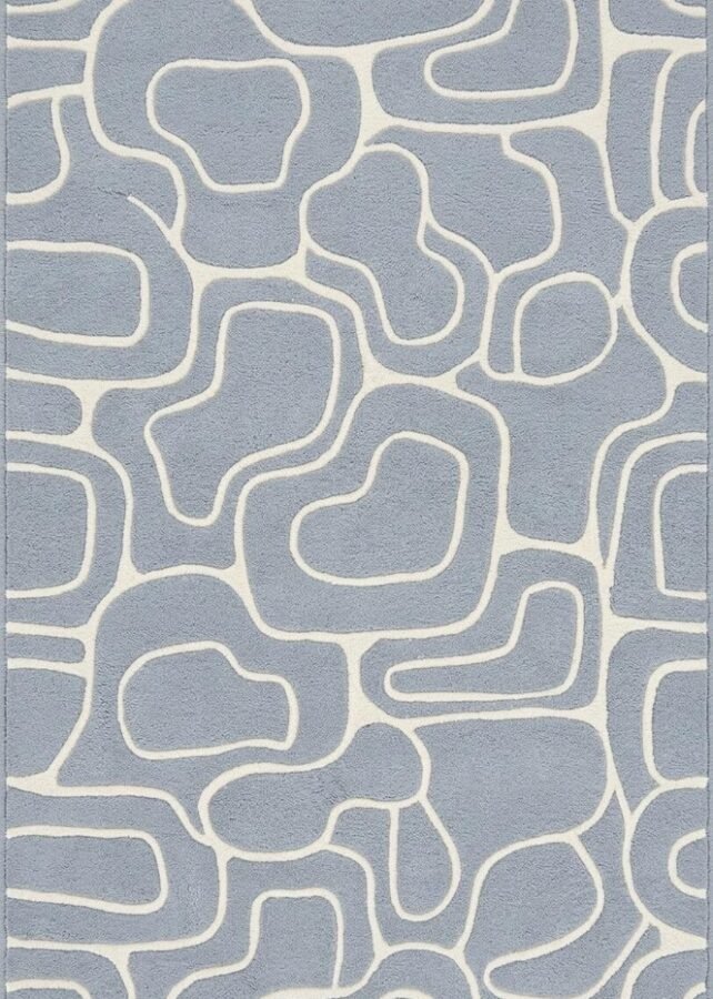 Abstract Organic Lines Blue & Ivory Area Rug