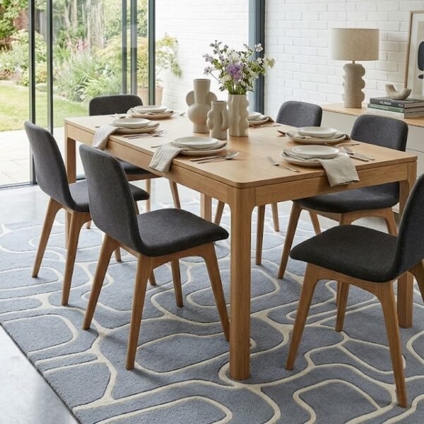 Abstract Organic Lines Blue & Ivory Area Rug