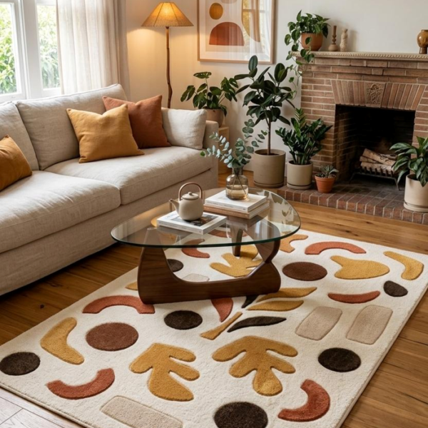 Abstract Organic Shapes Textured Area Rug