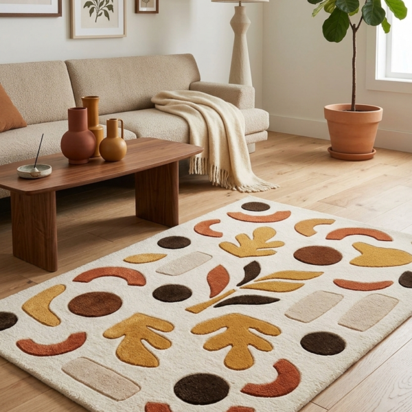 Abstract Organic Shapes Textured Area Rug