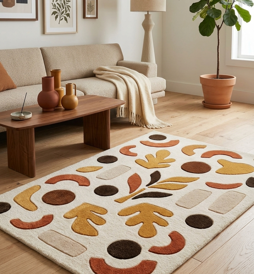 Abstract Organic Shapes Textured Area Rug