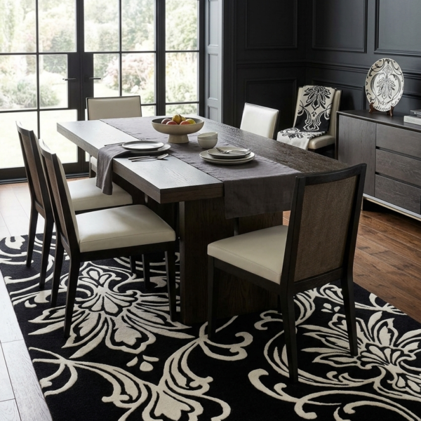 Black & Ivory Damask Pattern Area Rug
