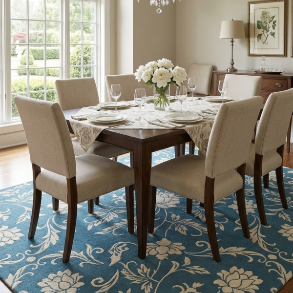 Blue Floral Traditional Area Rug