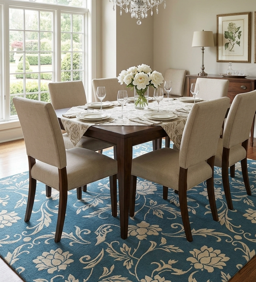 Blue Floral Traditional Area Rug