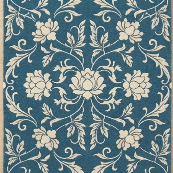 Blue Floral Traditional Area Rug