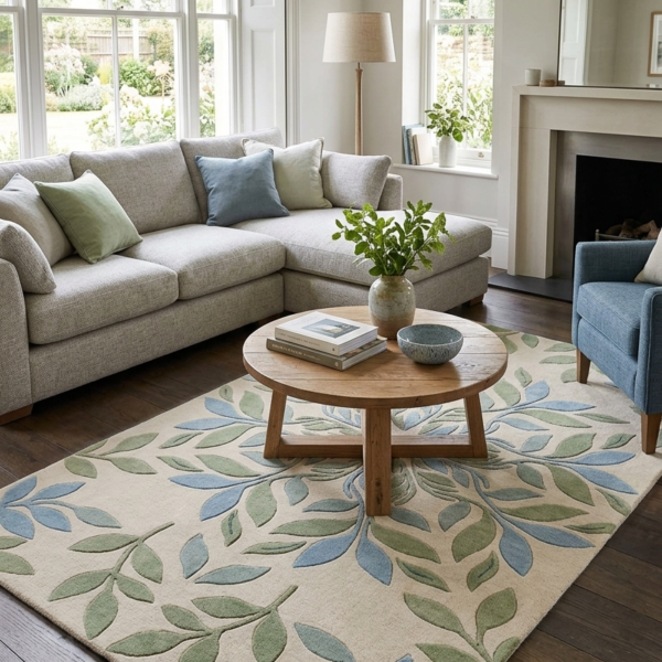 Botanical Leaf Pattern Handcrafted Area Rug