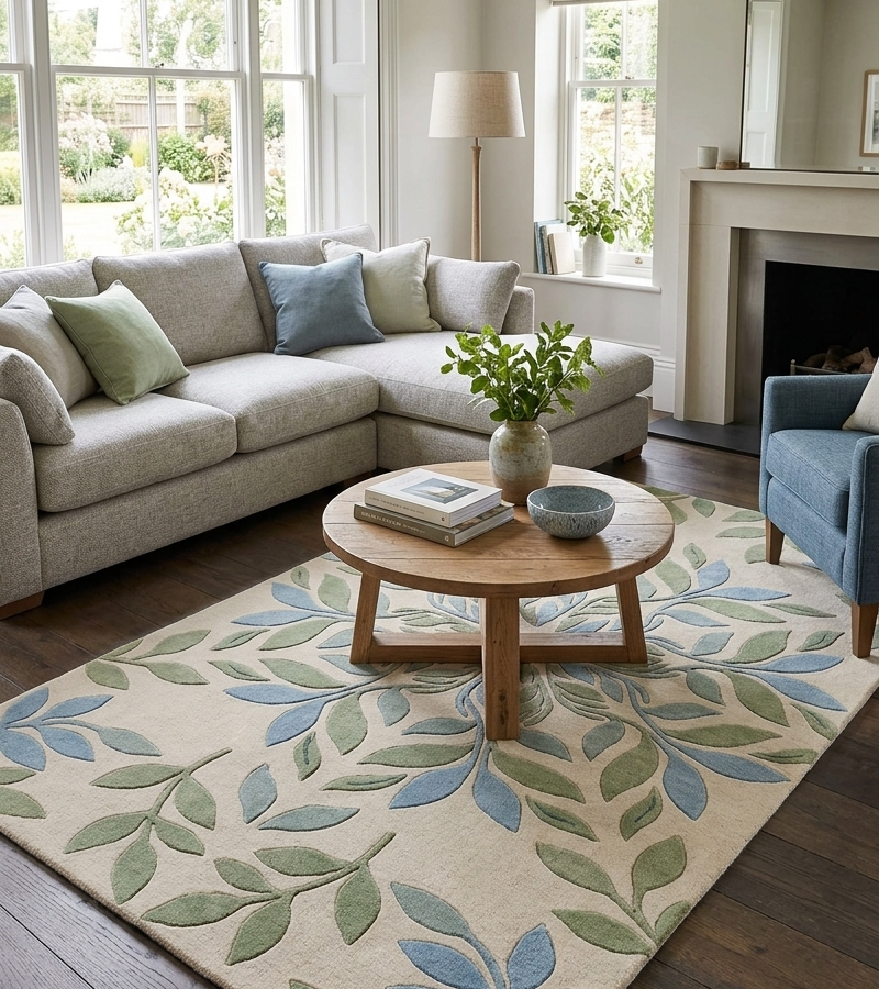Botanical Leaf Pattern Handcrafted Area Rug