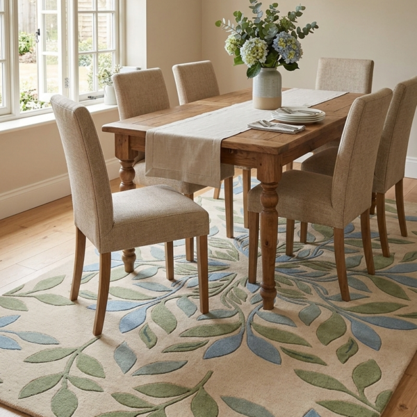 Botanical Leaf Pattern Handcrafted Area Rug
