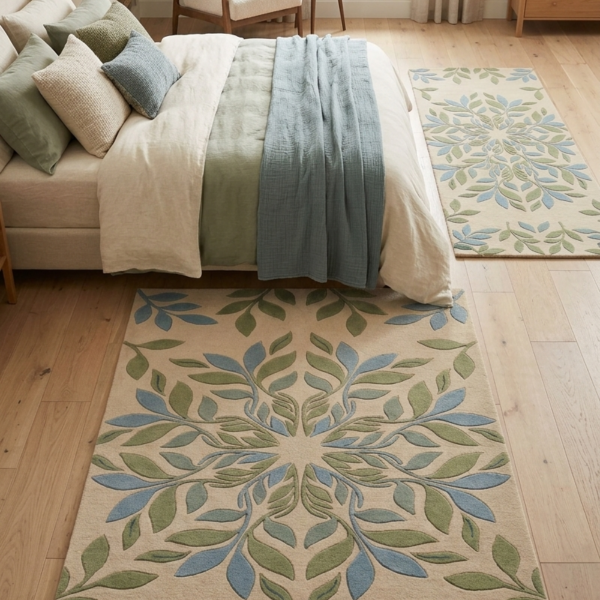 Botanical Leaf Pattern Handcrafted Area Rug