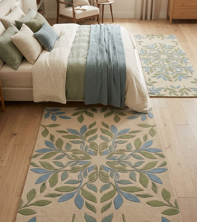 Botanical Leaf Pattern Handcrafted Area Rug