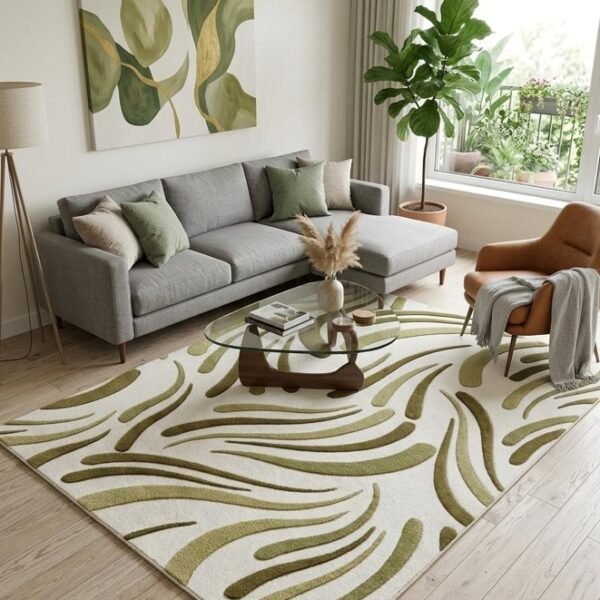 Organic Olive Abstract Area Rug