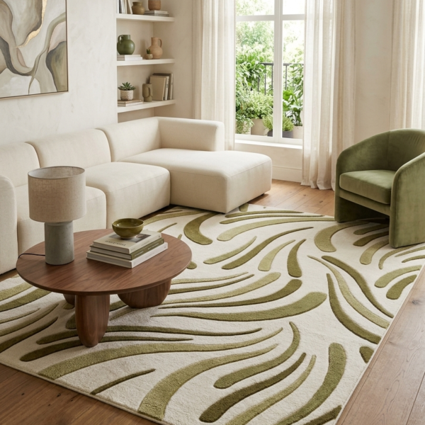 Organic Olive Abstract Area Rug