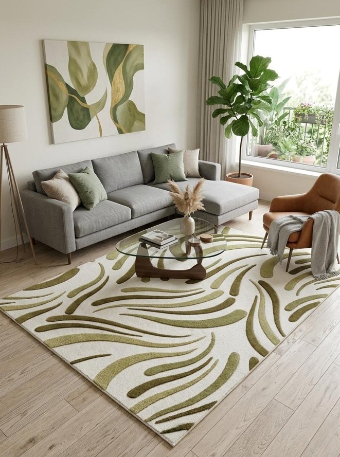 Organic Olive Abstract Area Rug