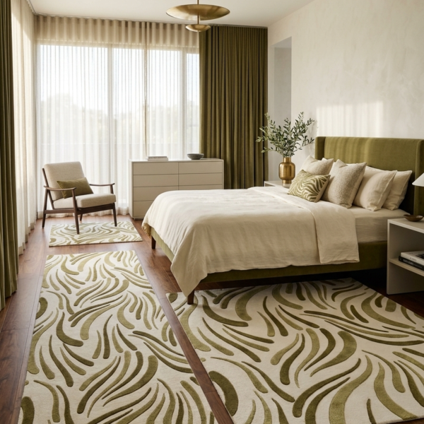 Organic Olive Abstract Area Rug