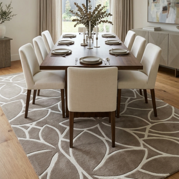 Taupe & Ivory Floral Geometric Area Rug