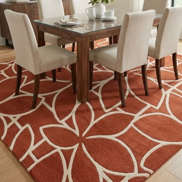 Terracotta Floral Abstract Area Rug