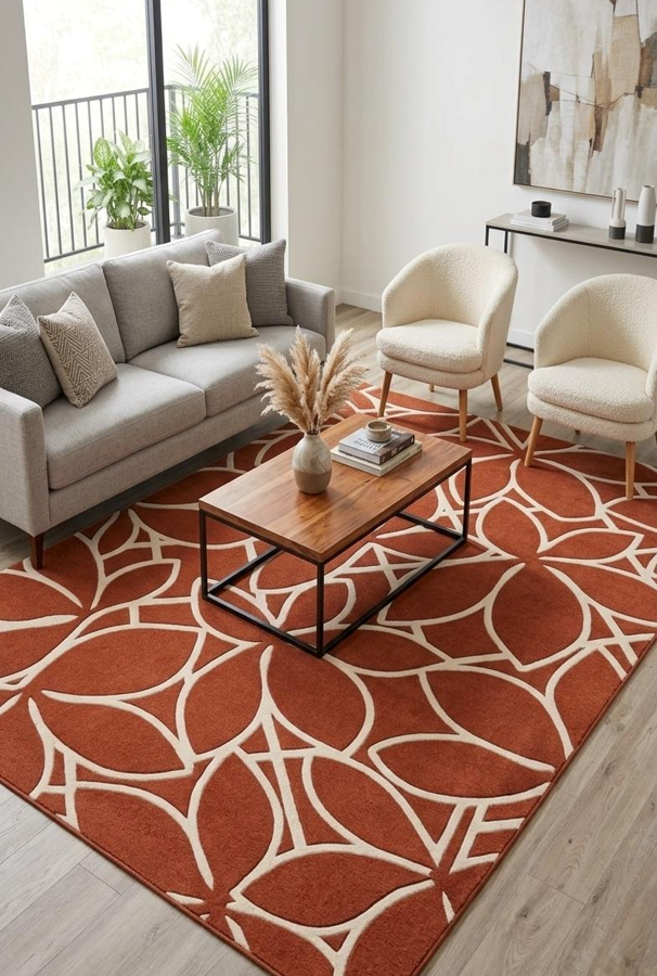 Terracotta Floral Abstract Area Rug