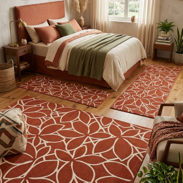 Terracotta Floral Abstract Area Rug