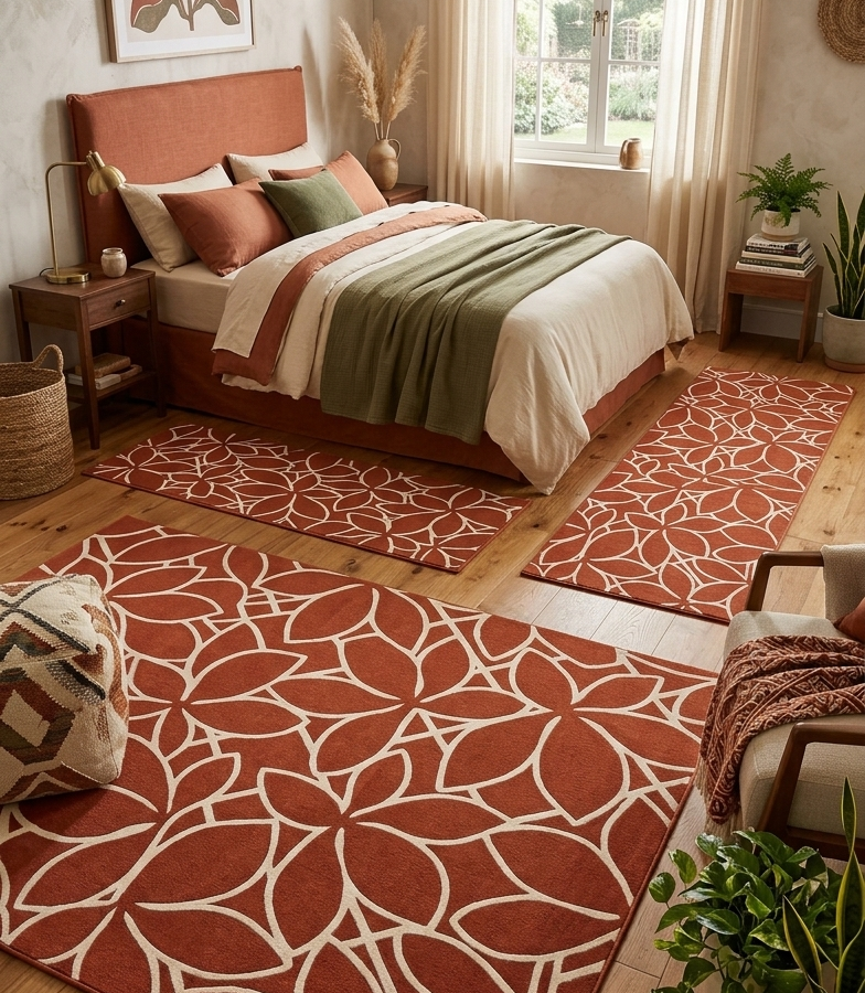 Terracotta Floral Abstract Area Rug