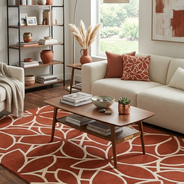 Terracotta Floral Abstract Area Rug