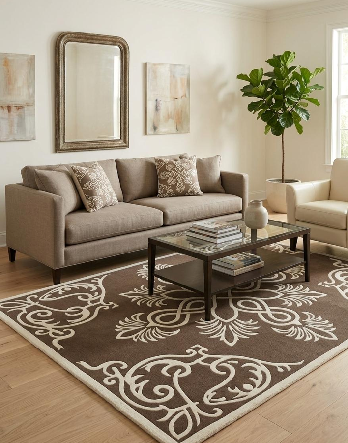 Ornate Traditional Medallion Area Rug – Brown & Ivory