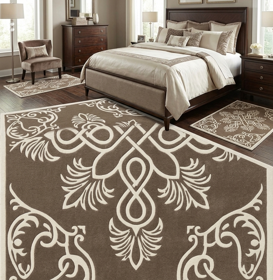Ornate Traditional Medallion Area Rug – Brown & Ivory