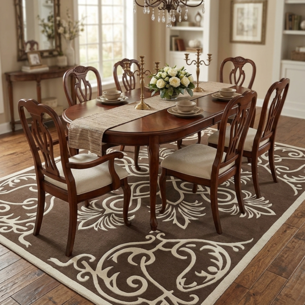Ornate Traditional Medallion Area Rug – Brown & Ivory