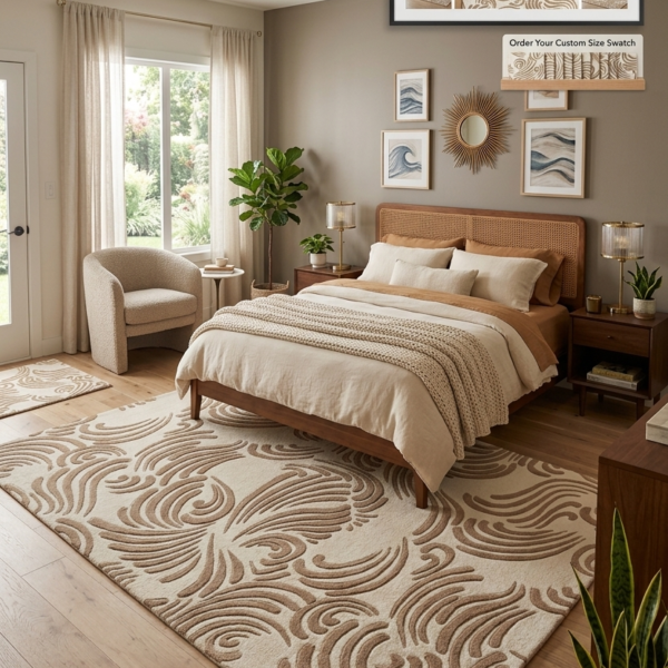 Textured Abstract Paisley Wave Rug – Beige & Taupe
