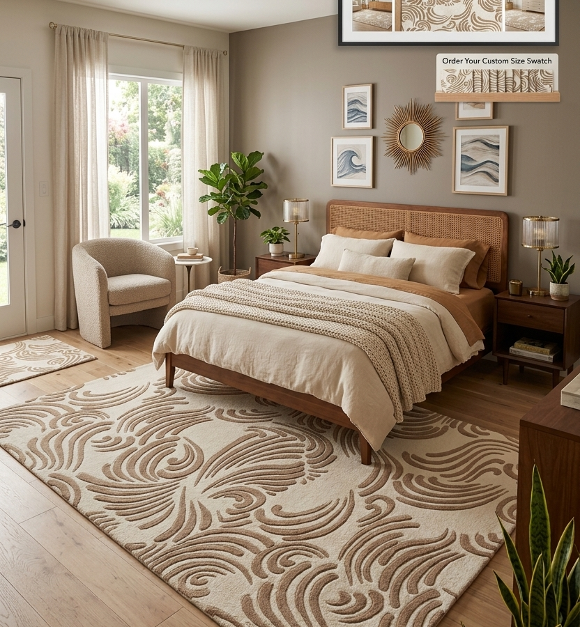 Textured Abstract Paisley Wave Rug – Beige & Taupe