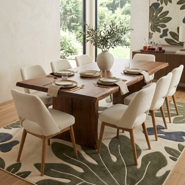 Tropical Botanical Leaf Area Rug – Olive Green